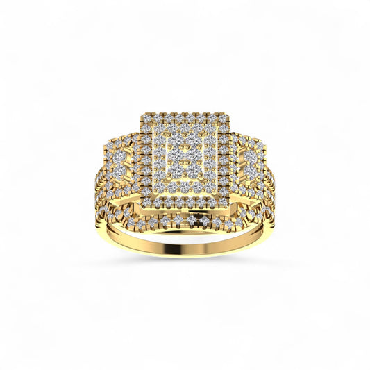 Regina Radiant Cut Natural Diamond Cluster Bride Set in 18K Gold