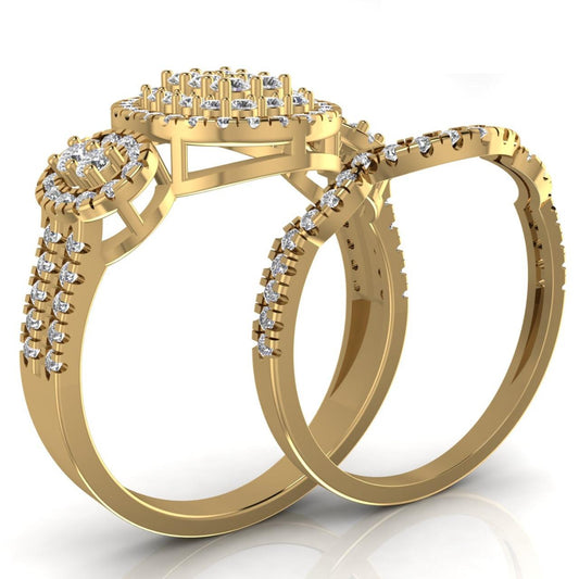 Regina Oval Cut Natural Diamond  Cluster Bride Set in 18K Gold