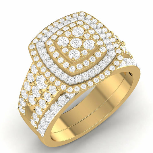 Mims Cushion Cut Natural Diamond Cluster Bride Set in 18K Gold