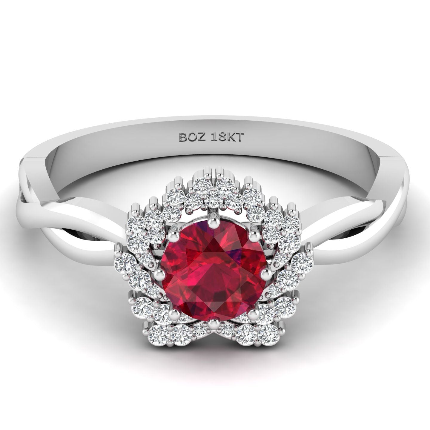 BOZ Forever Natural Diamond Gemstone Engagement Ring in 18K Gold