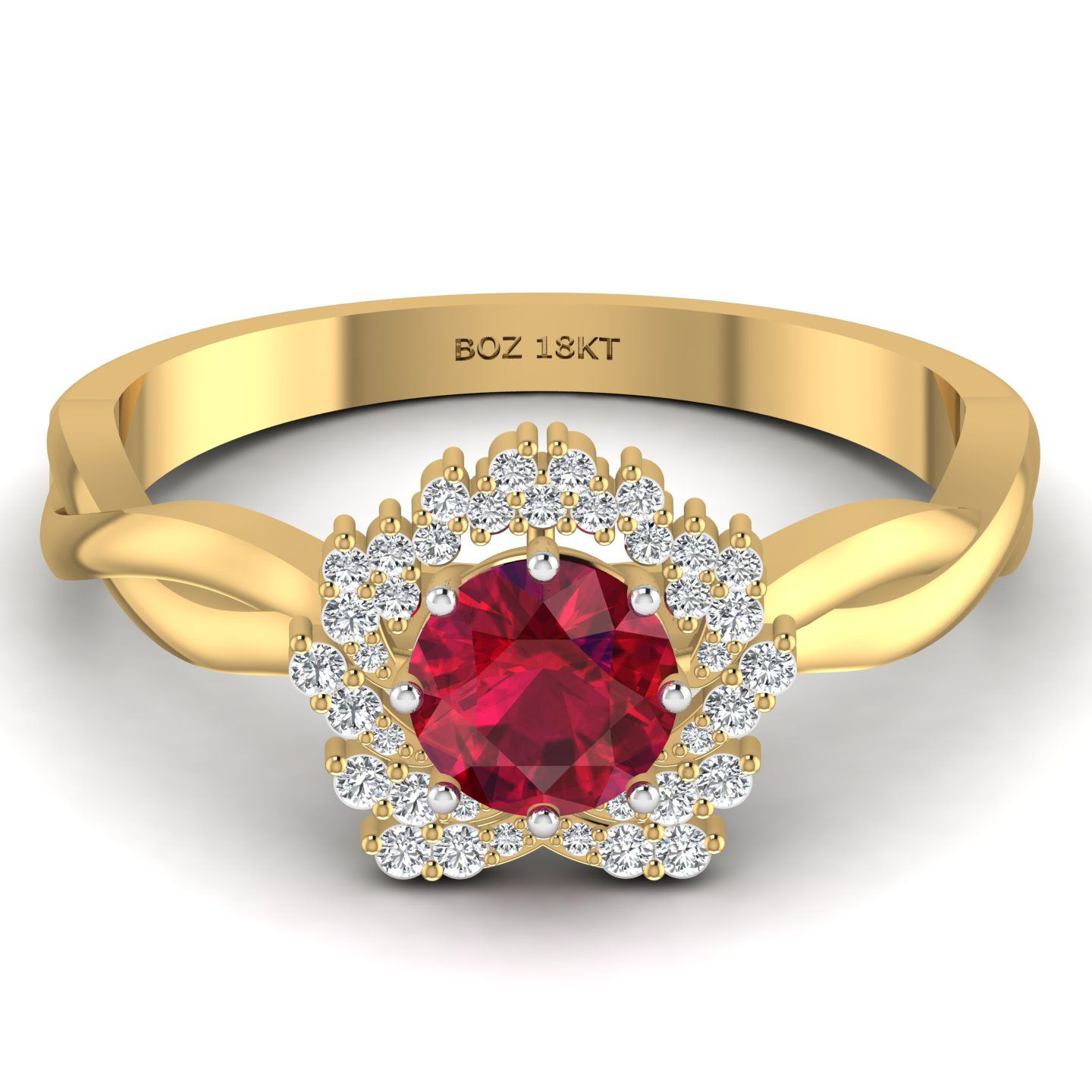 BOZ Forever Natural Diamond Gemstone Engagement Ring in 18K Gold