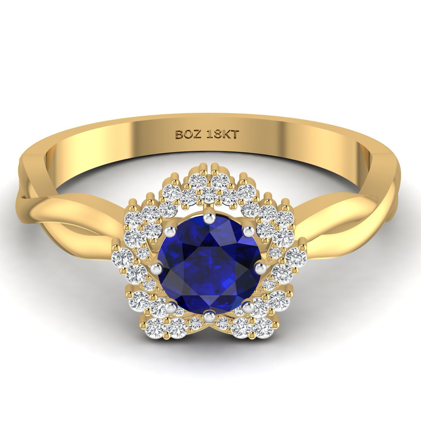BOZ Forever Natural Diamond Gemstone Engagement Ring in 18K Gold