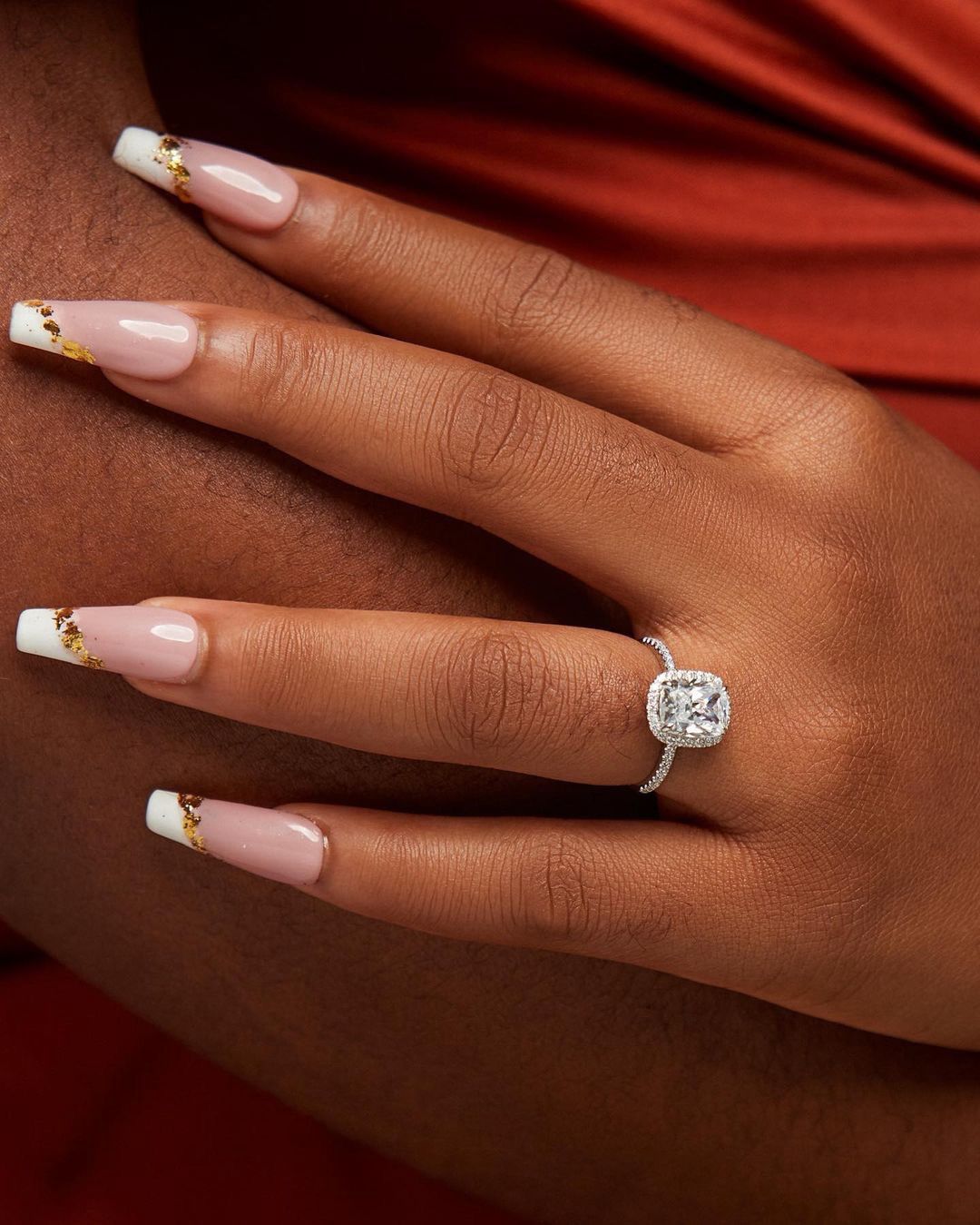 Tia Cushion Cut Natural Diamond & Moissanite Engagement Ring in 18k Gold