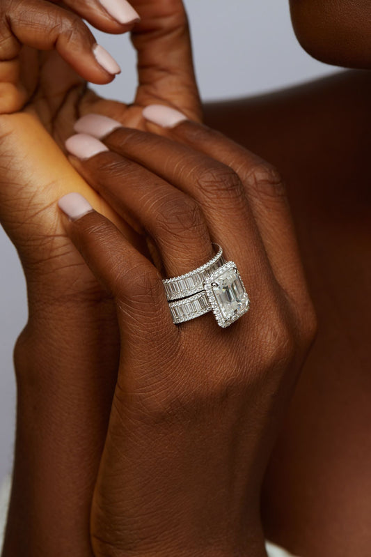 Liz Radiant Cut Moissanite  Bride Set in 18K Gold