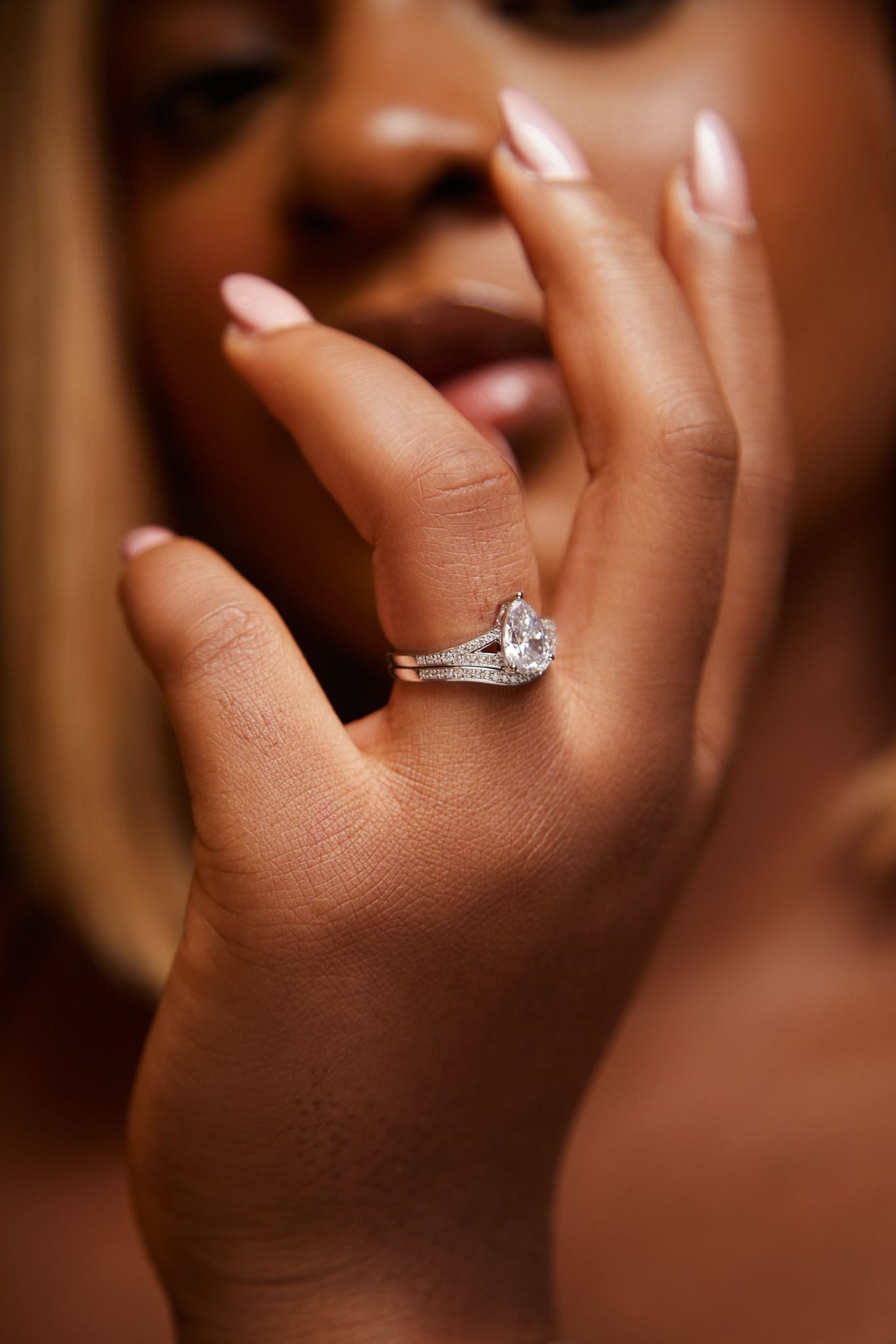 Split Shank Pear Cut CZ Bride Set in 925 Sterling Silver