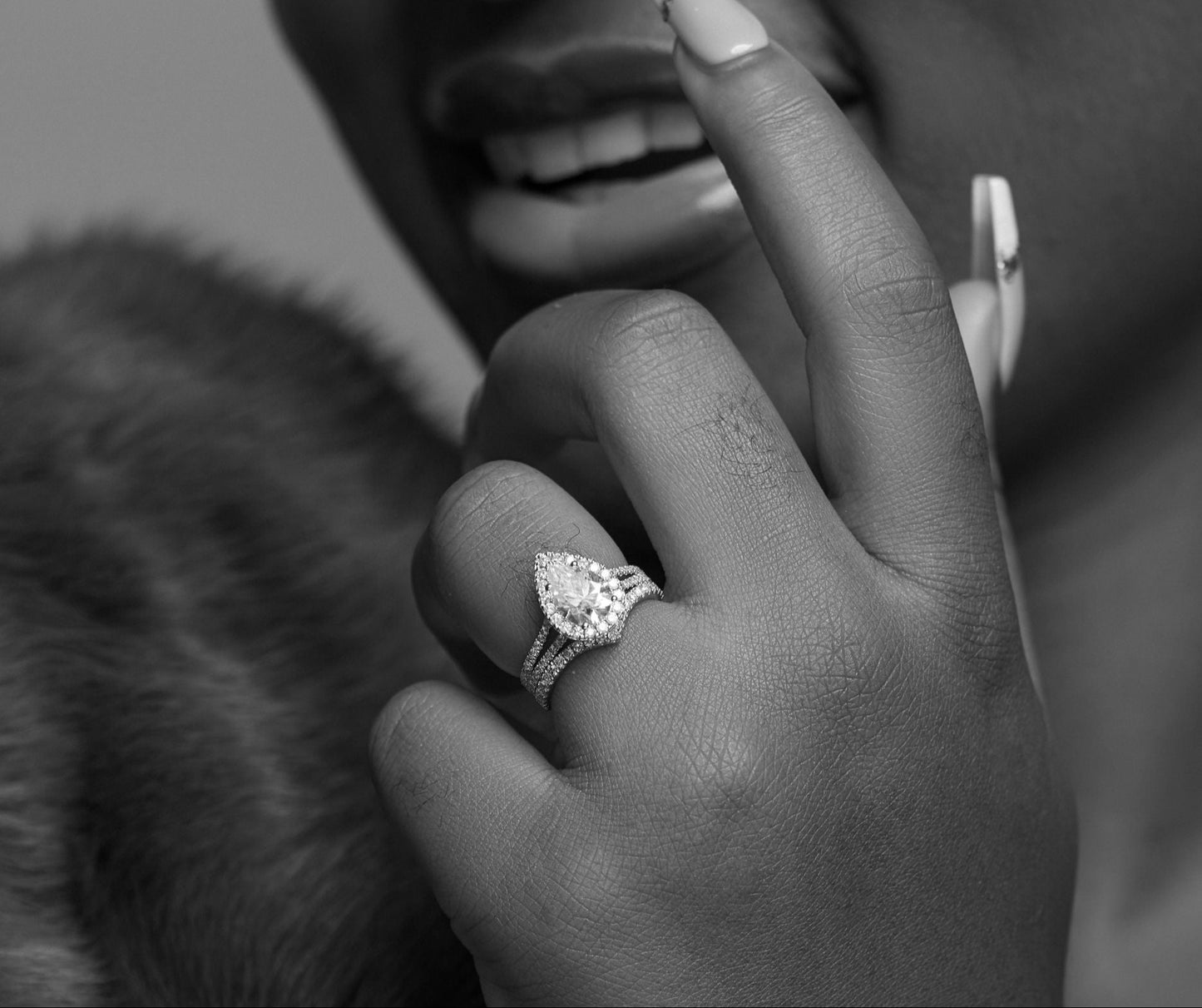 Leona Pear Cut CZ Bride Set and Wishbone Band in 925 Sterling Silver