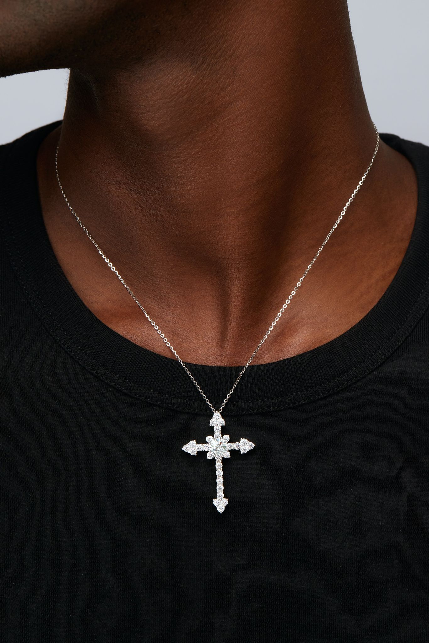 Amari Moissanite Cross Necklace in 925 Sterling Silver