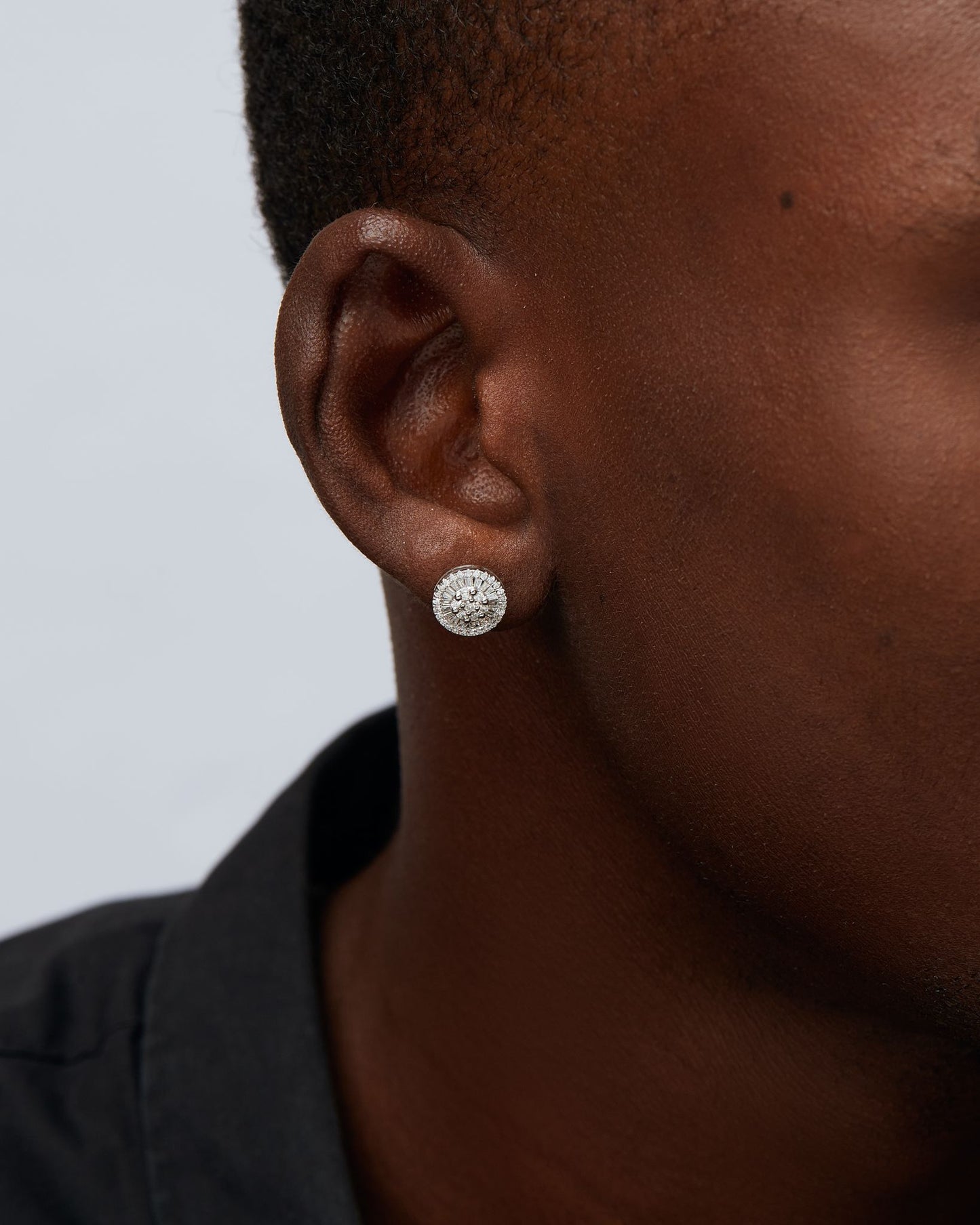 Amelia Baguette Round Cut Natural Diamond Studs  in 18K Gold