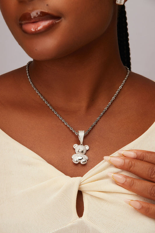 Aubrey Iced Out Moissanite Teddy Pendant in 925 Sterling Silver