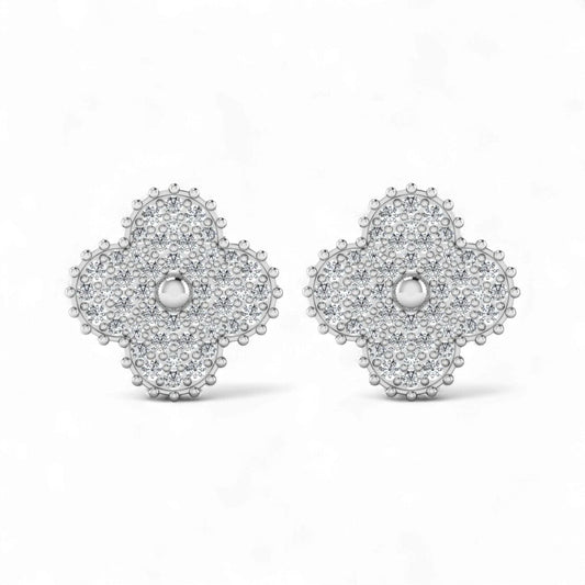 Midball Clover Diamond Stud Earrings in 18k Gold