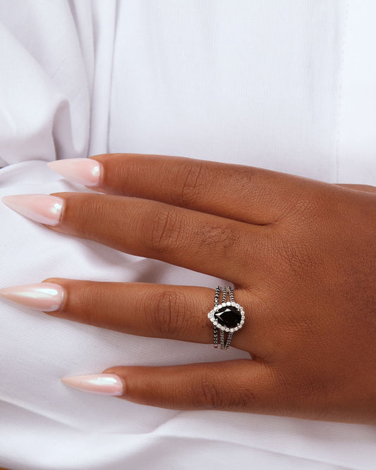 Laila Pear Cut Black Moissanite Bride Set in 925 Sterling Silver