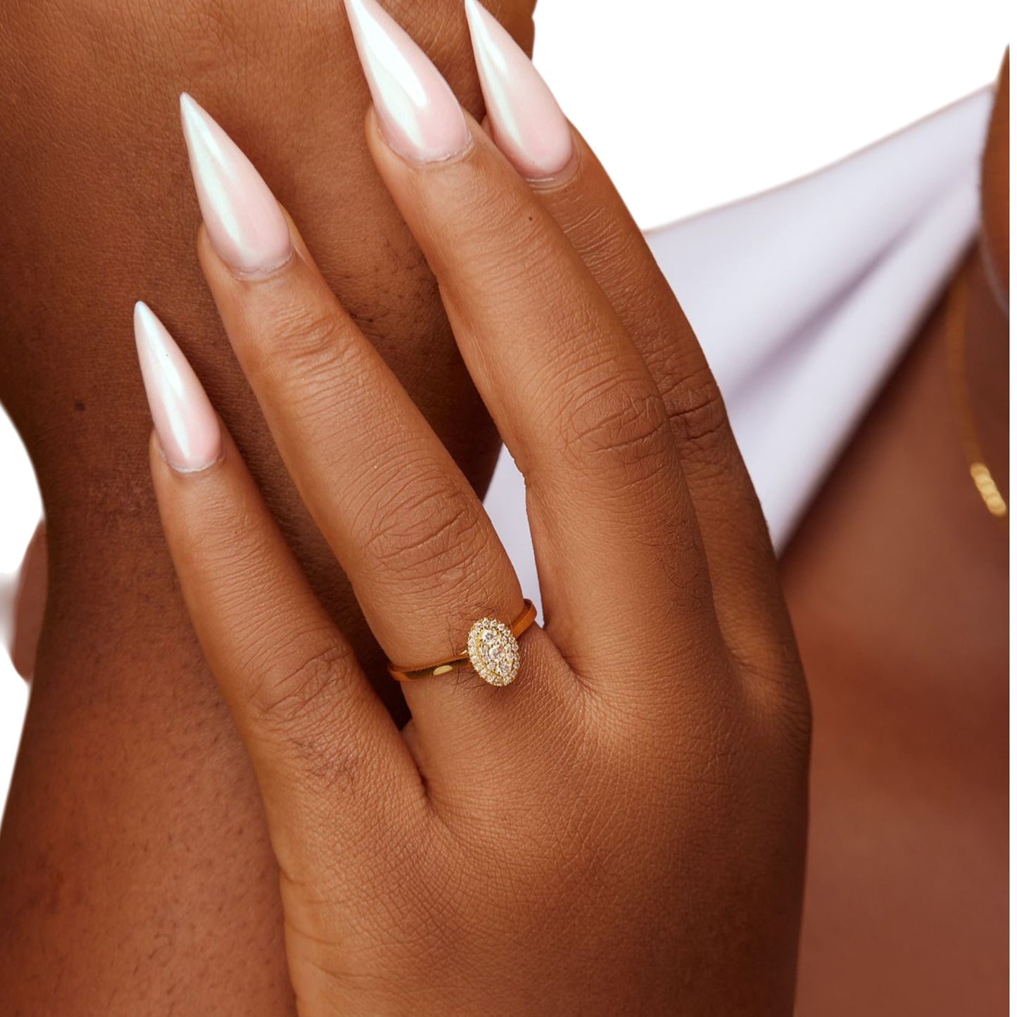 Leah Oval Cut Natural Diamond Engagement Ring in 18KT Gold