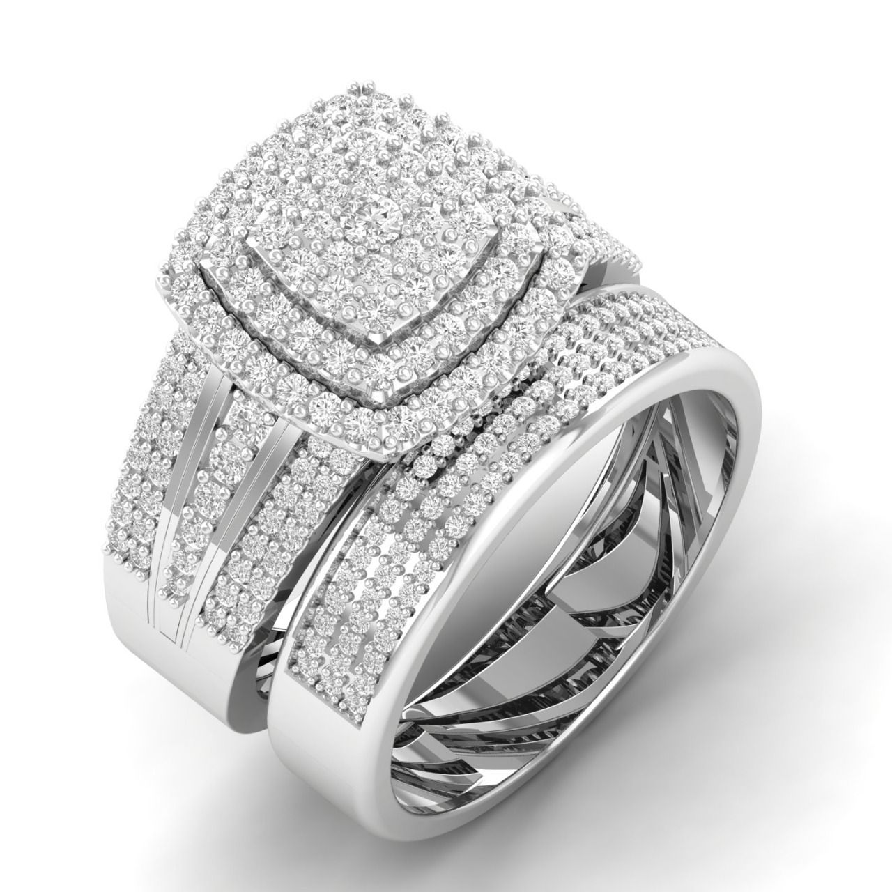 Omoni Cushion Cut Cluster Natural Diamond Bride Set 18K Gold
