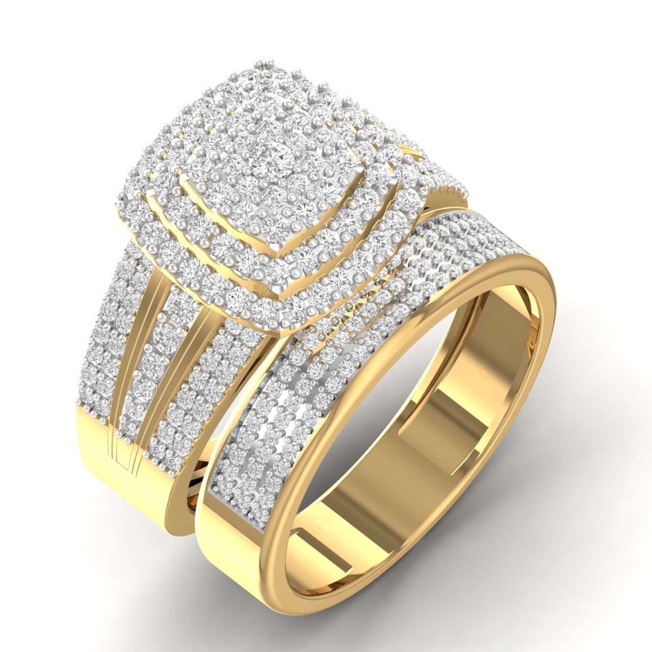 Omoni Cushion Cut Cluster Natural Diamond Bride Set 18K Gold