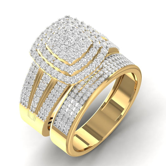 Omoni Cushion Cut Cluster Natural Diamond Bride Set 18K Gold