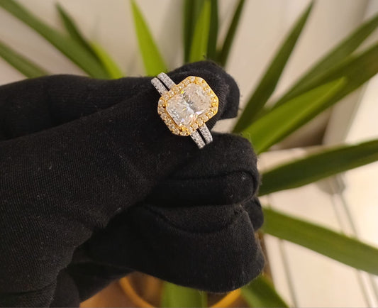 Classic Cushion Cut Two Tone Moissanite Bride Set in 925 Sterling Silver