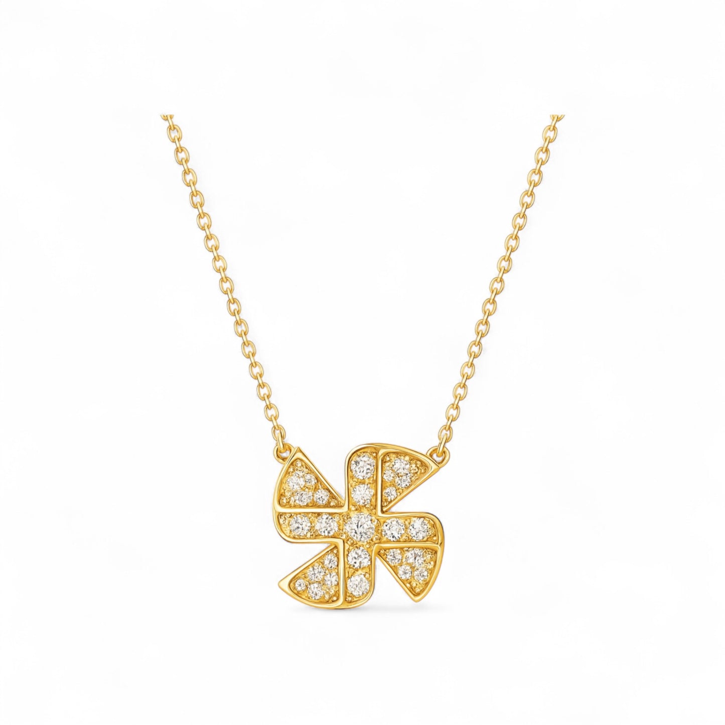 Willow Natural Diamond Encrusted Clover Pendant Necklace in 18K Gold