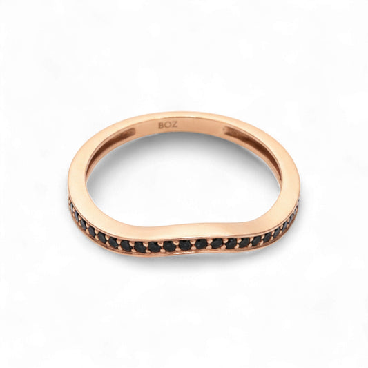Wishbone Curve Black CZ Band in 10KT Gold