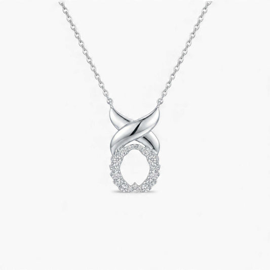 Silver necklace with an infinity pendant on a white background