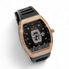 BOZ OPULENCE Diamond Watch with natural diamonds, black face, rose gold case, silicone band, and precision Japanese quartz movement