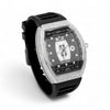Black watch with diamond-encrusted face on a white background