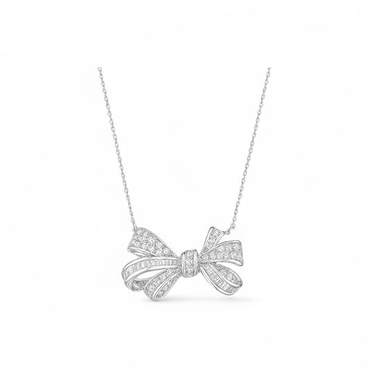 Bow Tie Natural Diamond Necklace in 18K Gold