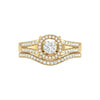 Gold ring with a central diamond and smaller diamonds on a white background