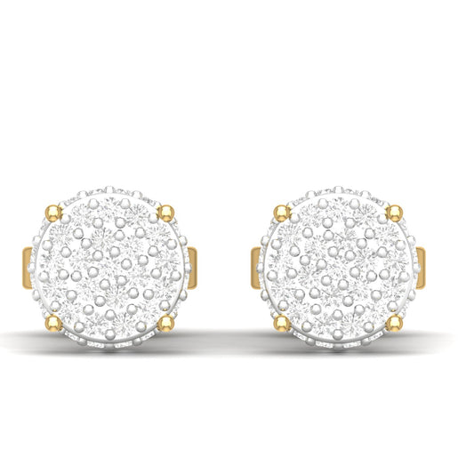 Pair of round earrings with gold accents on a white background