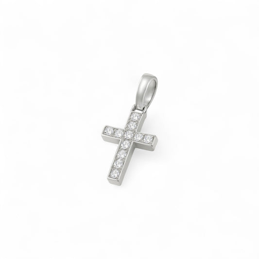 Island Moissanite Mini Cross Pendant in 925 sterling silver