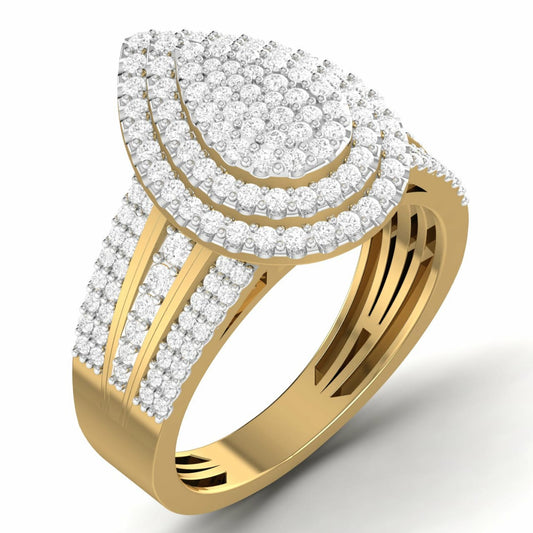 Omoni Pear Cut Natural Diamond Cluster Engagement Ring in 18K Gold