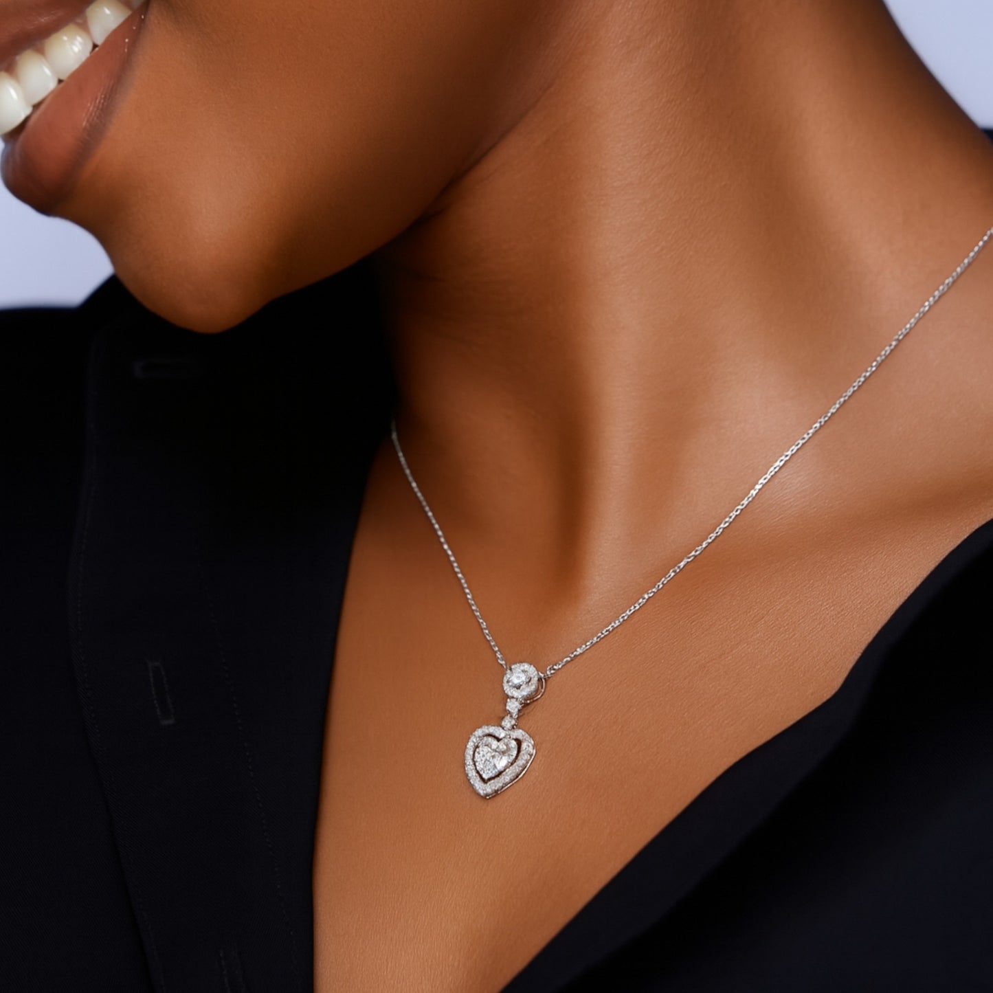 Drop Heart Moissanite Necklace in 925 Sterling Silver