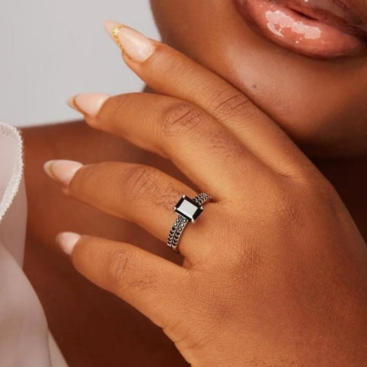 No Halo Black Emerald Cut Bridal Set in 925 Sterling Silver