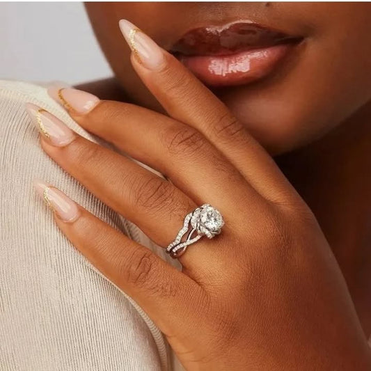 Moonstone Moissanite Bride Set in 925 Sterling Silver