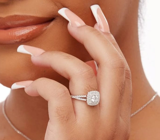 Audre Cushion Cut Moissanite Engagement Ring in 925 Sterling Silver