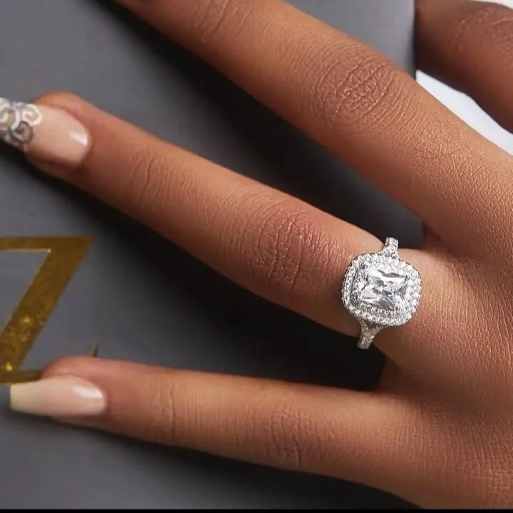 Split Shank Cushion Cut  CZ Engagement Ring 925 Sterling Silver