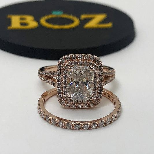 Kylie Radiant Cut Moissanite and Natural Diamonds Engagement Ring in 18K Gold