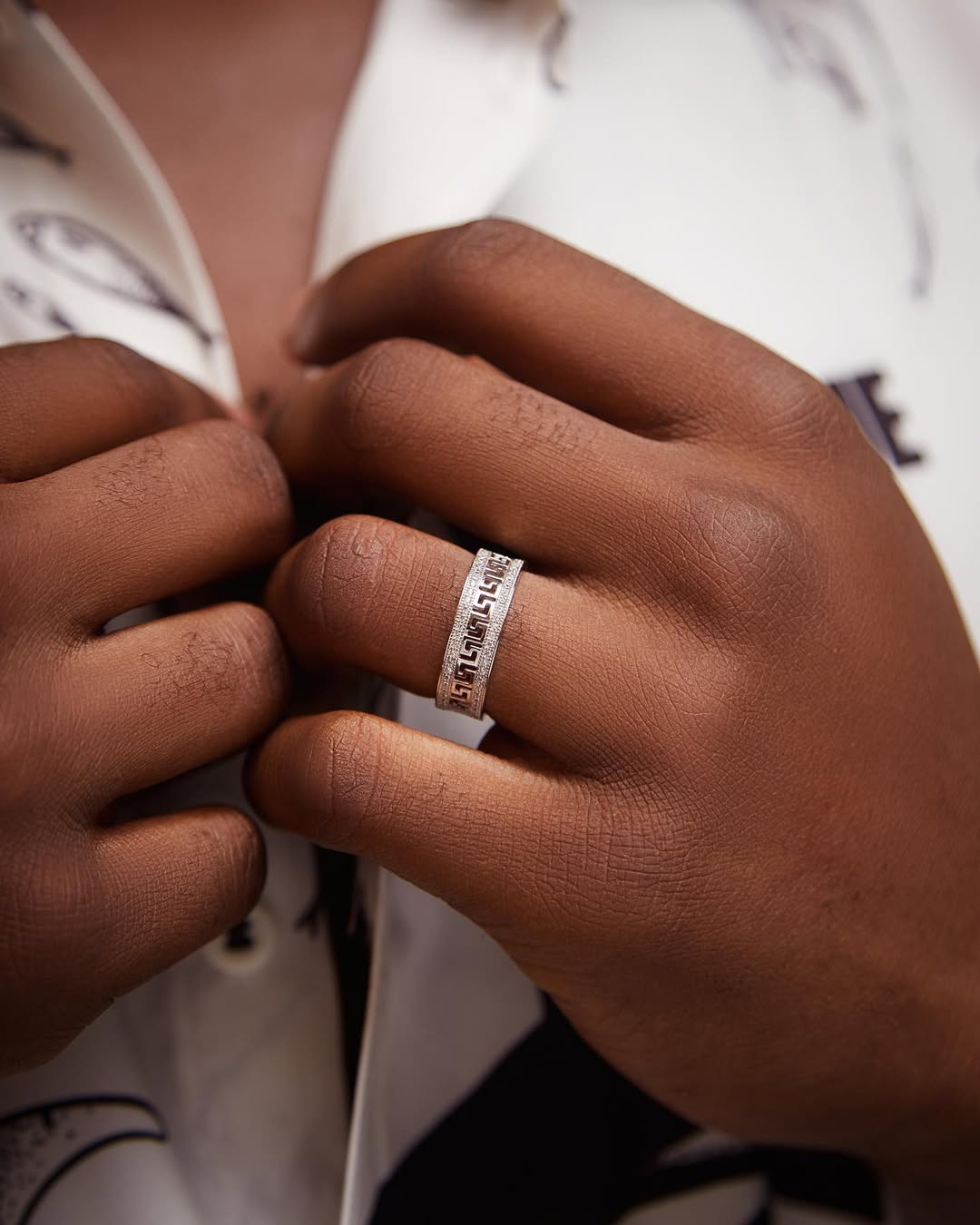 Greek Key CZ Band in 18K Gold