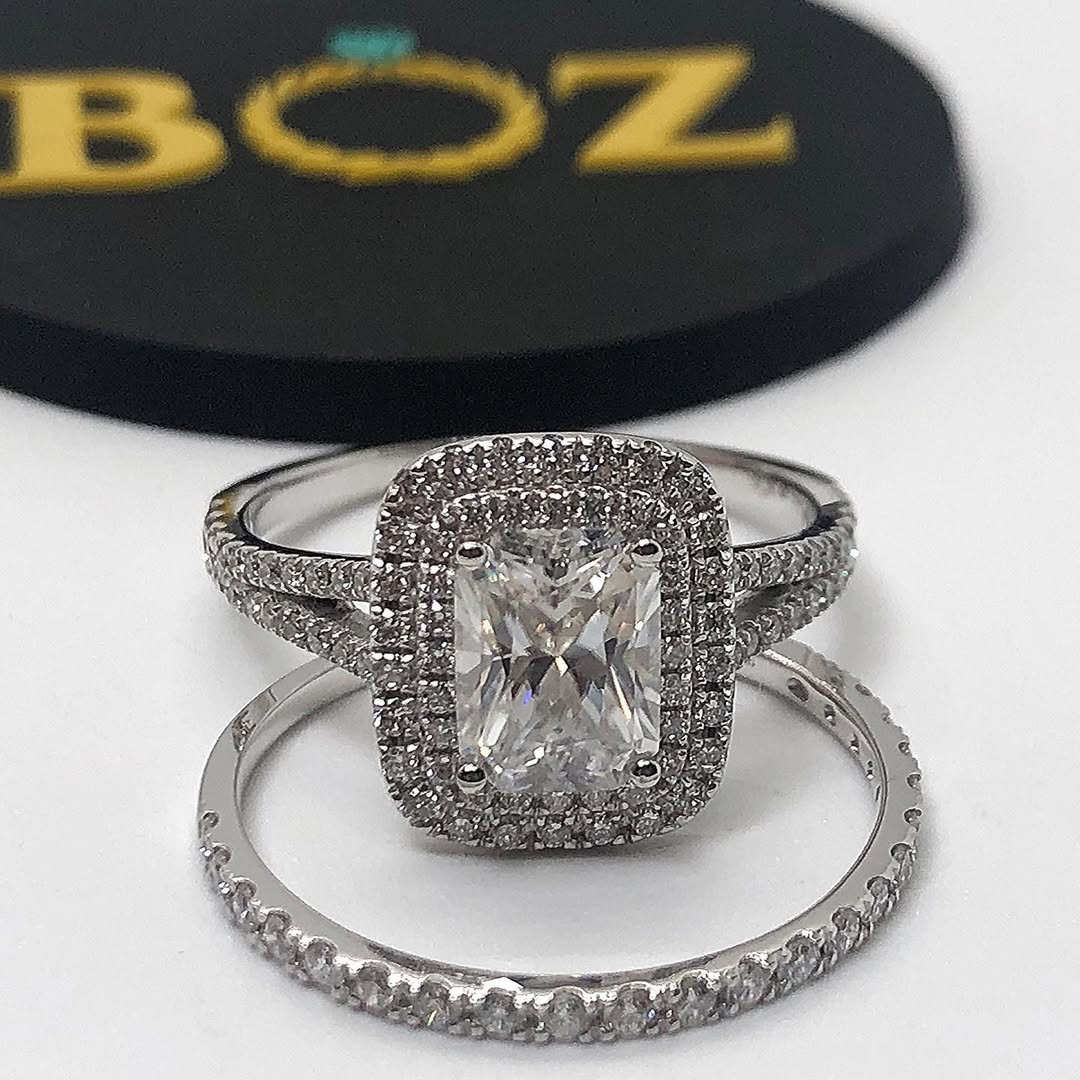 Kylie Radiant Cut Moissanite and Natural Diamonds Engagement Ring in 18K Gold