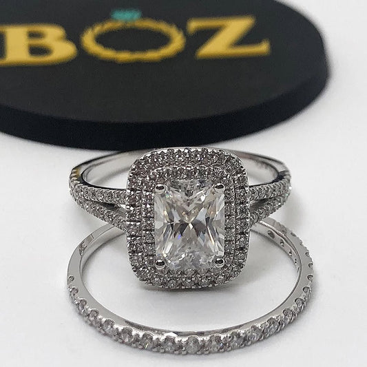Kylie Radiant Cut Moissanite and Natural Diamonds Engagement Ring in 18K Gold