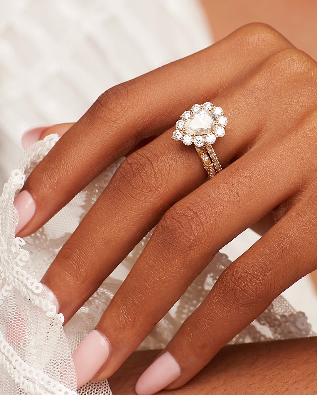 BOZ La Vie Pear Cut Moissanite Bride Set in 18K Gold