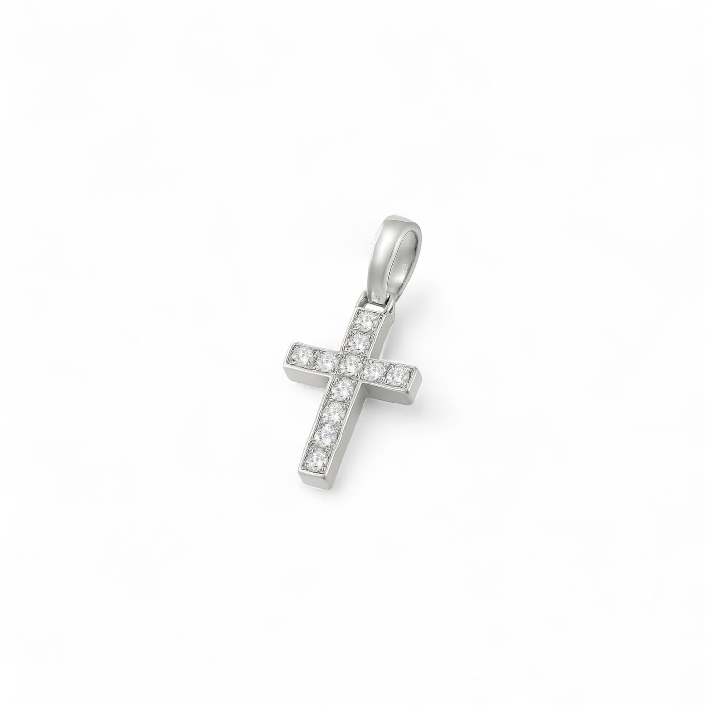 Island Mini Natural Diamond Cross Pendant in 18K Gold