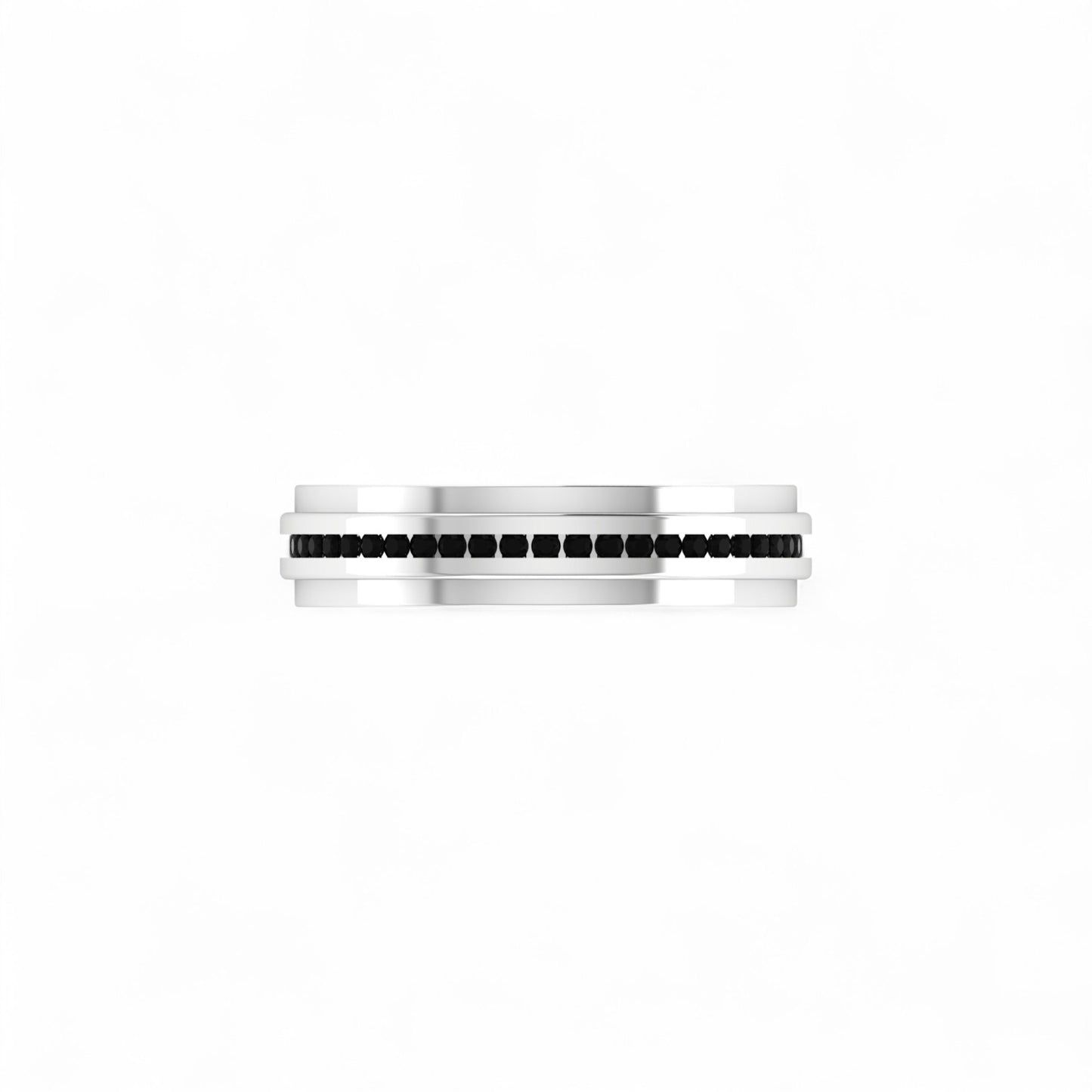 Silver bracelet with black stones on a white background