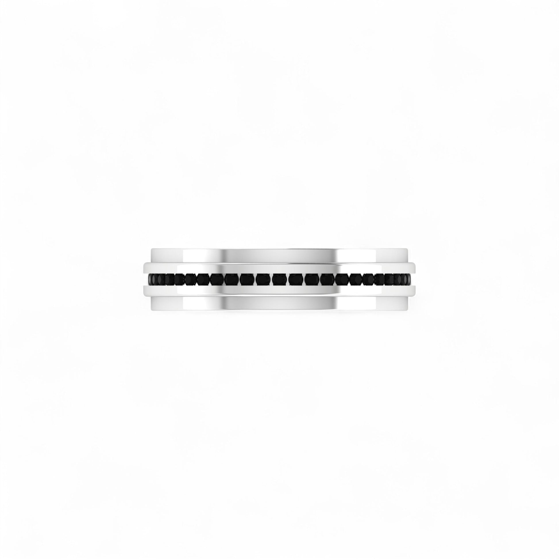 Silver bracelet with black stones on a white background