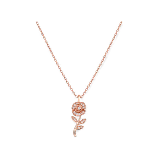 Rose Flower Diamond Pendant Necklace in 18K Gold