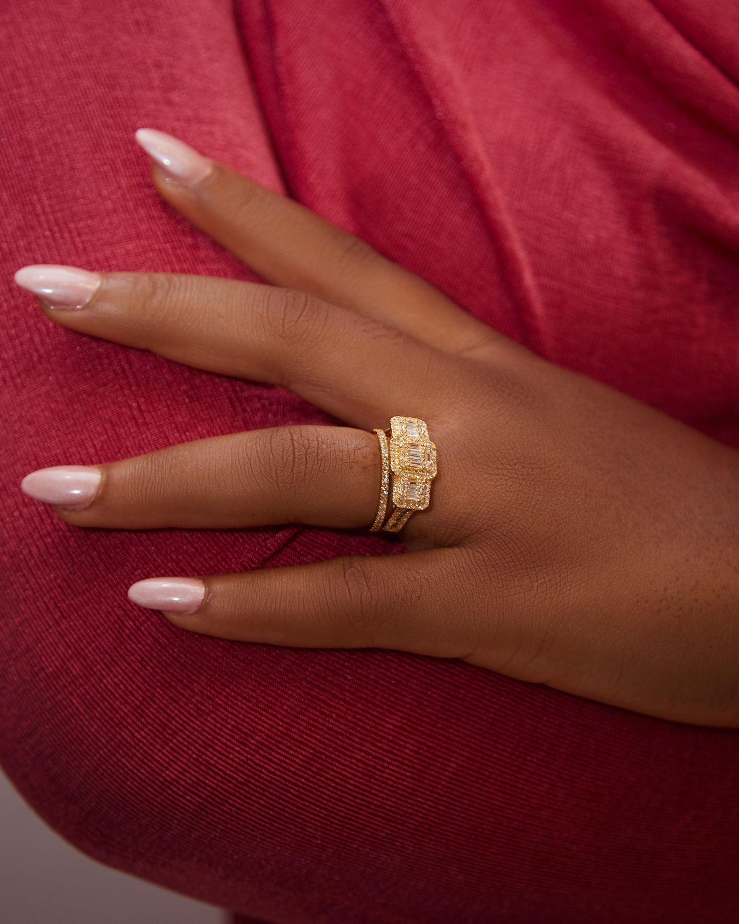 Royal Trinity Baguette Natural Diamond Bride Set in 18K Gold