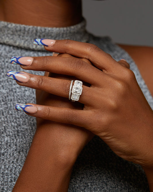 Royal Trinity Baguette Natural Diamond Engagement Ring in 18K Gold